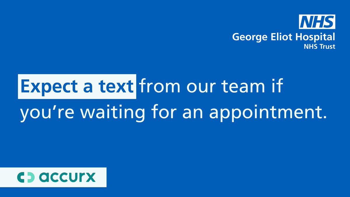 Are you or a loved one waiting for an appointment at George Eliot Hospital? You may receive a text from a member of staff confirming if your it's still required. This can help us reduce waiting times for those who need care most. More information ▶️ cutt.ly/BwZAIr0R