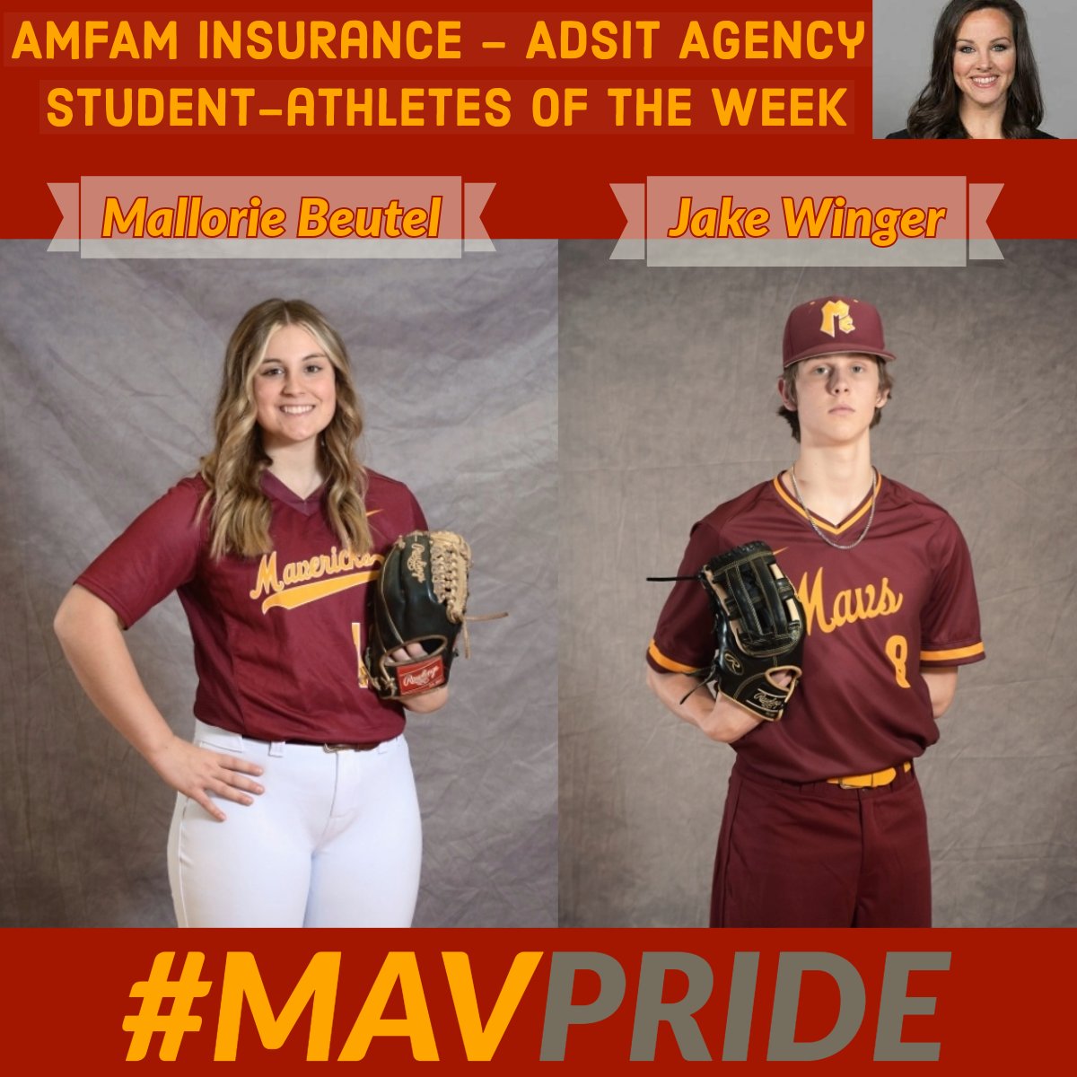 Congrats to our @amfam Adsit Agency SAOTW - Mallorie Beutel & Jake Winger 🤘〽️🥎⚾️ Click the link below to read more about their amazing accomplishments! 👇👇👇 mccutcheonathletics.com/Article/24121