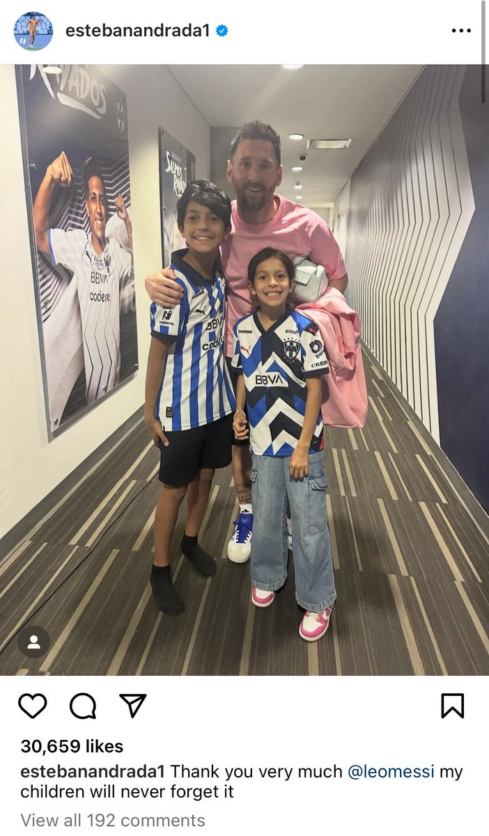 ‼️ Monterrey goalkeeper Esteban Andrada on Instagram after the game: 

“The greatest of all time.” 

“Thank you Leo my children will never forget this.”