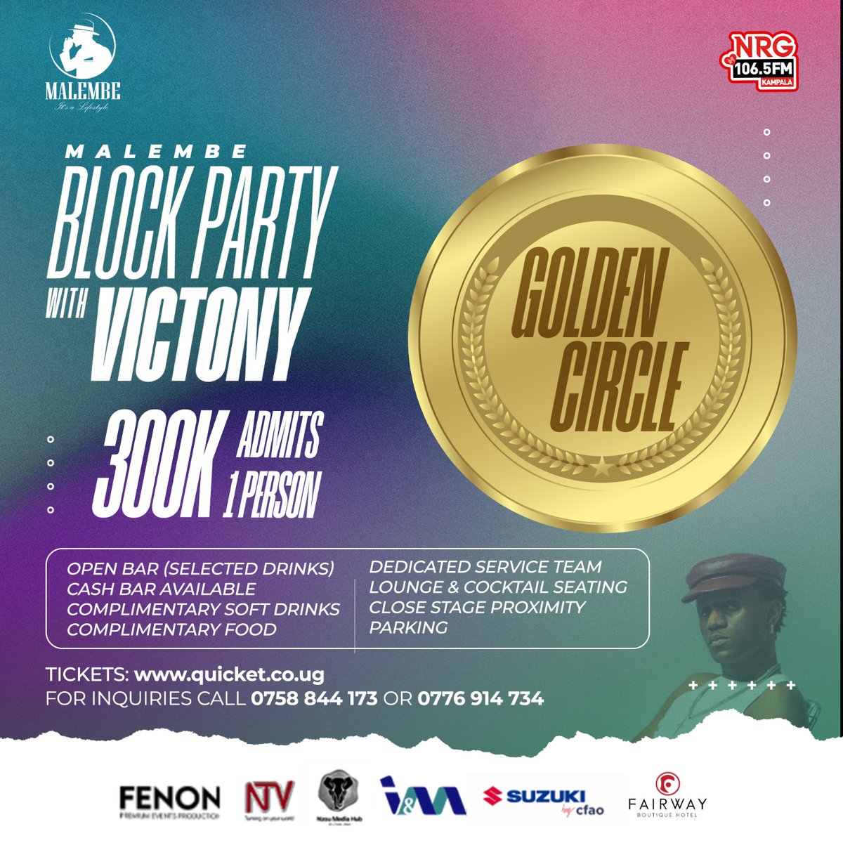 ✨TICKET TIERS✨

The Malembe Block Party featuring @vict0ny ✨

27/04 | #VictonyBlockParty 🇺🇬✨
Lugogo Hockey Grounds

In partnership with @NzouMedia @NRGRadioUganda

Get your 🎫 now! (🔗 in bio)

~ #EnjoyResponsibly #MalembeLifestyle #ItsaLifestyle ✨