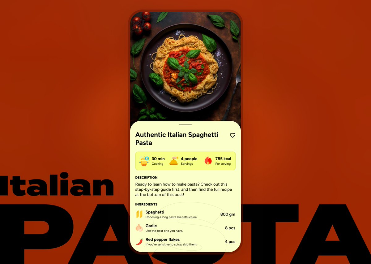 40/100 of @DailyUI Challenge - Recipe app!

FREE @Figma file download link in @Dribbble -
dribbble.com/shots/23988308…

Got a @UI/UX gig? Let's chat! Hit me up for a free quote. 🔥

#dailyui #dailyux #day40 #recipe #ios #android #uxisrat #productDetails #figma #dribbble #freegiveaway