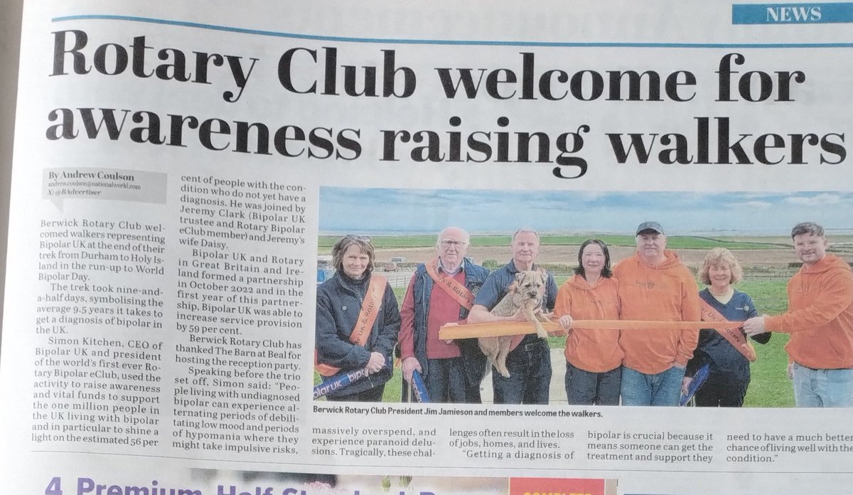 The welcoming party organised by @BerwickUTRotary at #Beal Barns  as a @BipolarUK nine-day walk from Durham to Holy Island was nearing its end, reported in today's @BAdvertiser.
The need to avoid being trapped by tides meant it couldn't be at the finishing line
#Berwick #Rotary