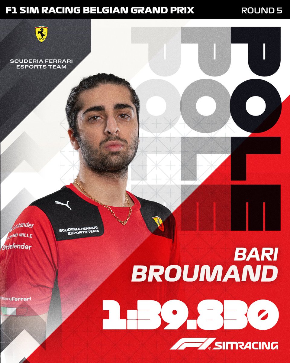 After coming up just short two times yesterday, @speedbari will start on pole at Spa-Francorchamps 👏 #F1Esports @FerrariEsports