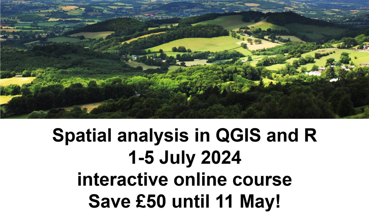 Unlock your spatial analysis potential with our #QGIS and R course via @UKCEH_training 1-5 July 2024 | From £399 - Save £50 until 11 May! ceh.ac.uk/training/spati… Please repost!