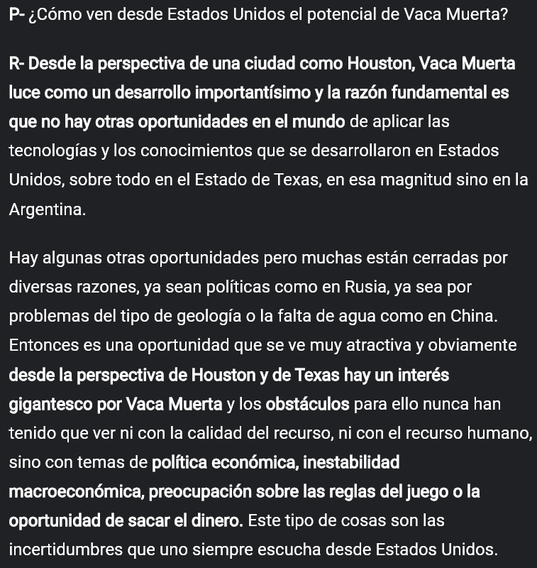 🛢️🇦🇷 «En Texas hay un interés gigantesco por Vaca Muerta». El cambio de gobierno en Argentina, la reducción de la inflación y las políticas impulsadas a través de la denominada Ley Ómnibus son seguidas de cerca desde EEUU.
rionegro.com.ar/energia/monald…