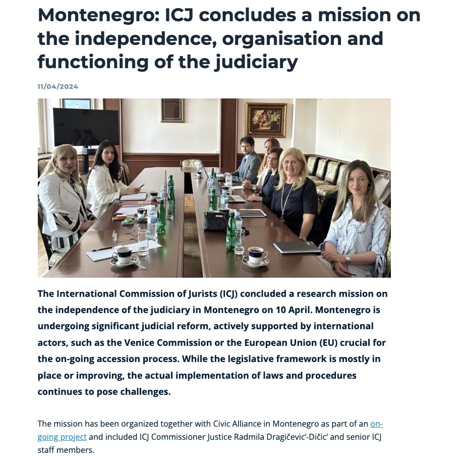 Montenegro: the @ICJ_org concludes a mission on the independence, organisation and functioning of the judiciary Read more👉icj.org/montenegro-icj…