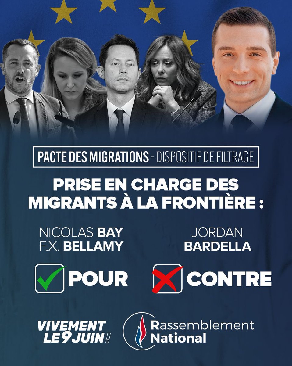 🔴 Énième trahison de Reconquête et des Républicains qui votent la prise en charge des migrants sur le territoire européen accélérant ainsi la submersion migratoire ! Seul @J_Bardella vote pour l'intérêt des Français. #VivementLe9Juin pour dire stop à l'immigration massive !