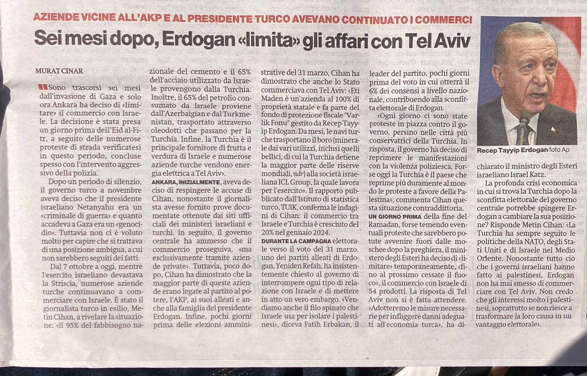 israil ile ticaret, seçime etkisi ve ardından ticaretin kısıtlanması, italyan il manifesto gazetesinde haber: @muratcinar ilmanifesto.it/sei-mesi-dopo-…