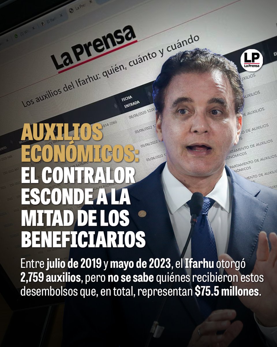 prensacom's tweet photo. #IFARHU / No se sabe a qué bolsillo fueron a parar los 2,759 auxilios restantes, ya que en la casilla donde debe aparecer el nombre y apellido está la siguiente frase: “información del beneficiario final oculta por Contraloría”. https://t.co/hlbzcO13og https://t.co/VqmKHz6BAJ