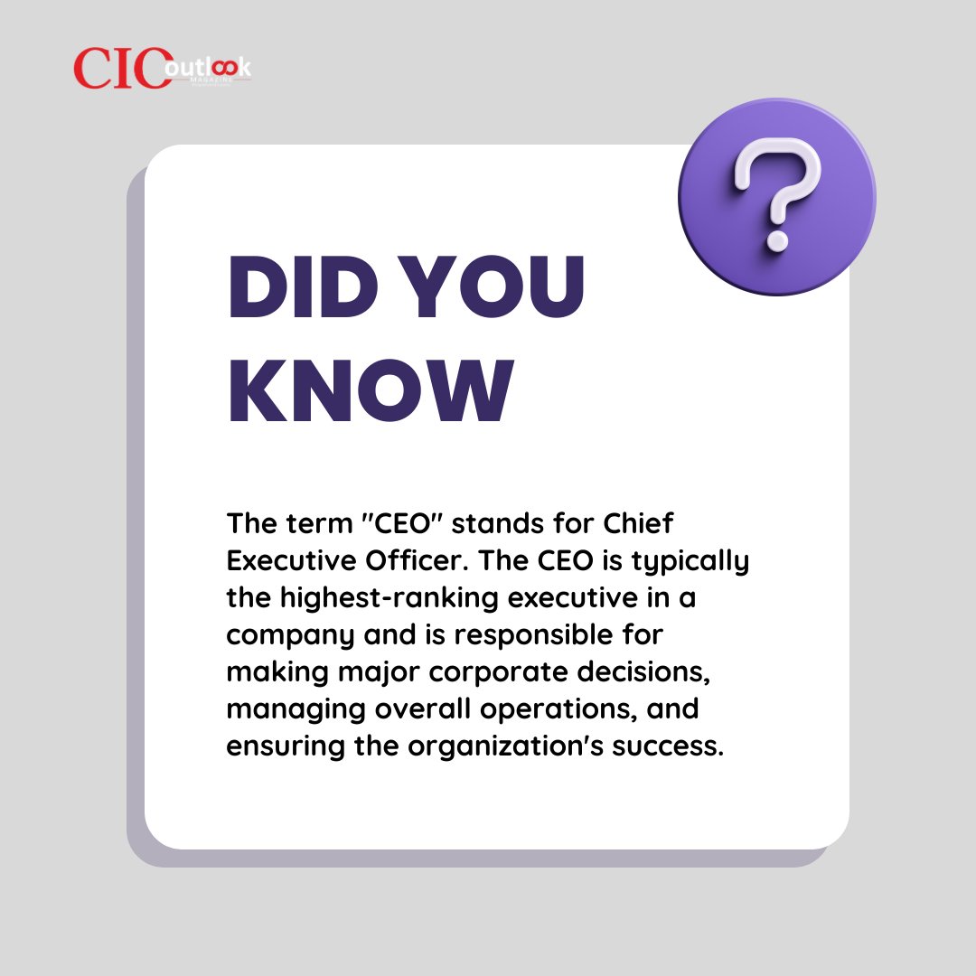 Did You Know

#didyouknow #CEO #corporateworld #ciooutlook #success #highestrankingexecutive