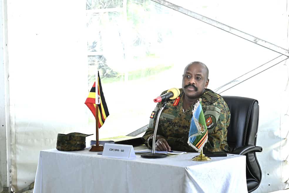 Lt Gen Sam Okiding takes over office from Lt Gen Peter Elwelu at a ceremony presided over by the Chief of Defense Forces, Gen @mkainerugaba