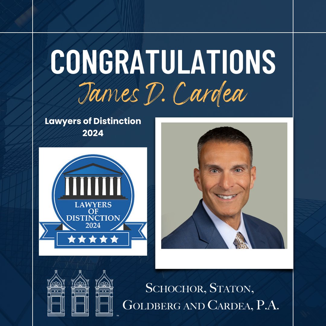 Congratulations to James D. Cardea for being included in The Lawyers of Distinction for Baltimore, Maryland in 2024. The Lawyers of Distinction is recognized as the fastest growing community of distinguished lawyers in the United States. sfspa.com/lawyers-of-dis…