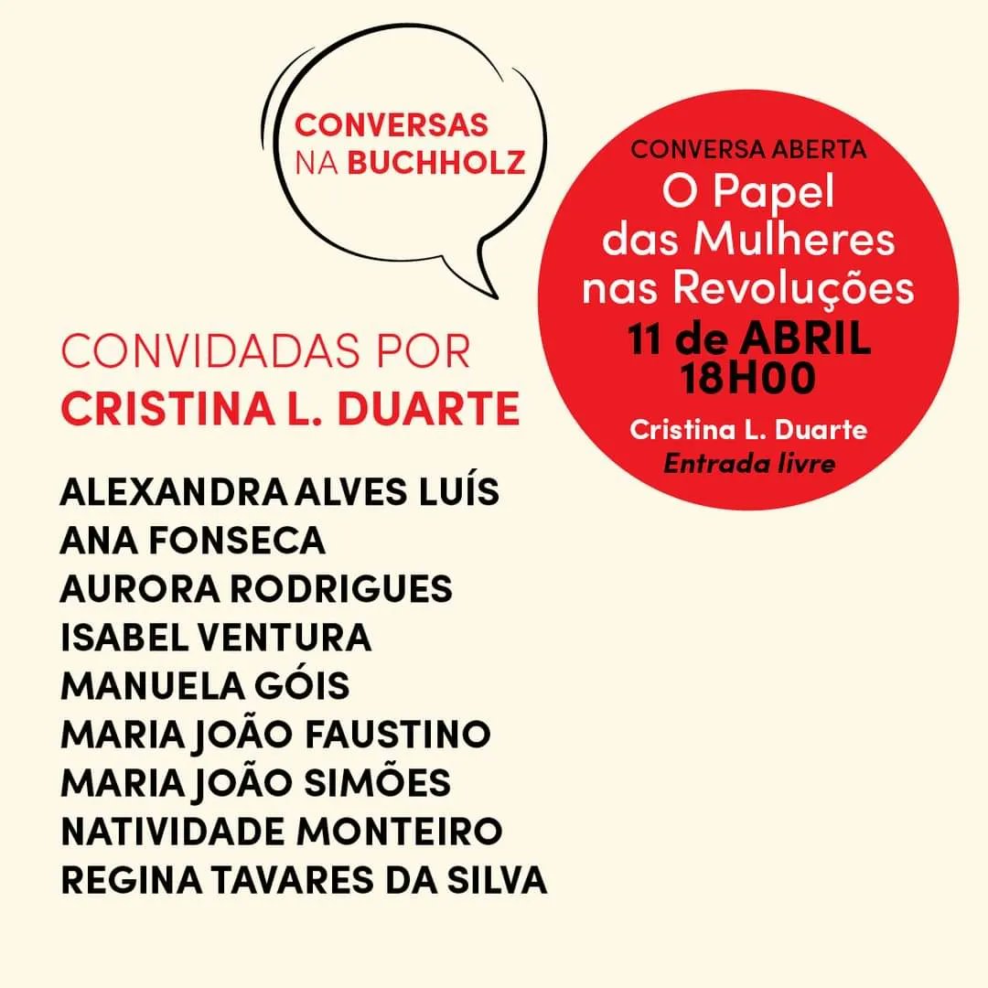 📍 O Papel das Mulheres nas Revoluções |
11 de abril, 18H - Entrada livre

Junte-se a nós nesta conversa aberta a todos/as! #DireitosDasMulheres #25deabril 💪🚺 #livrariabuchholz