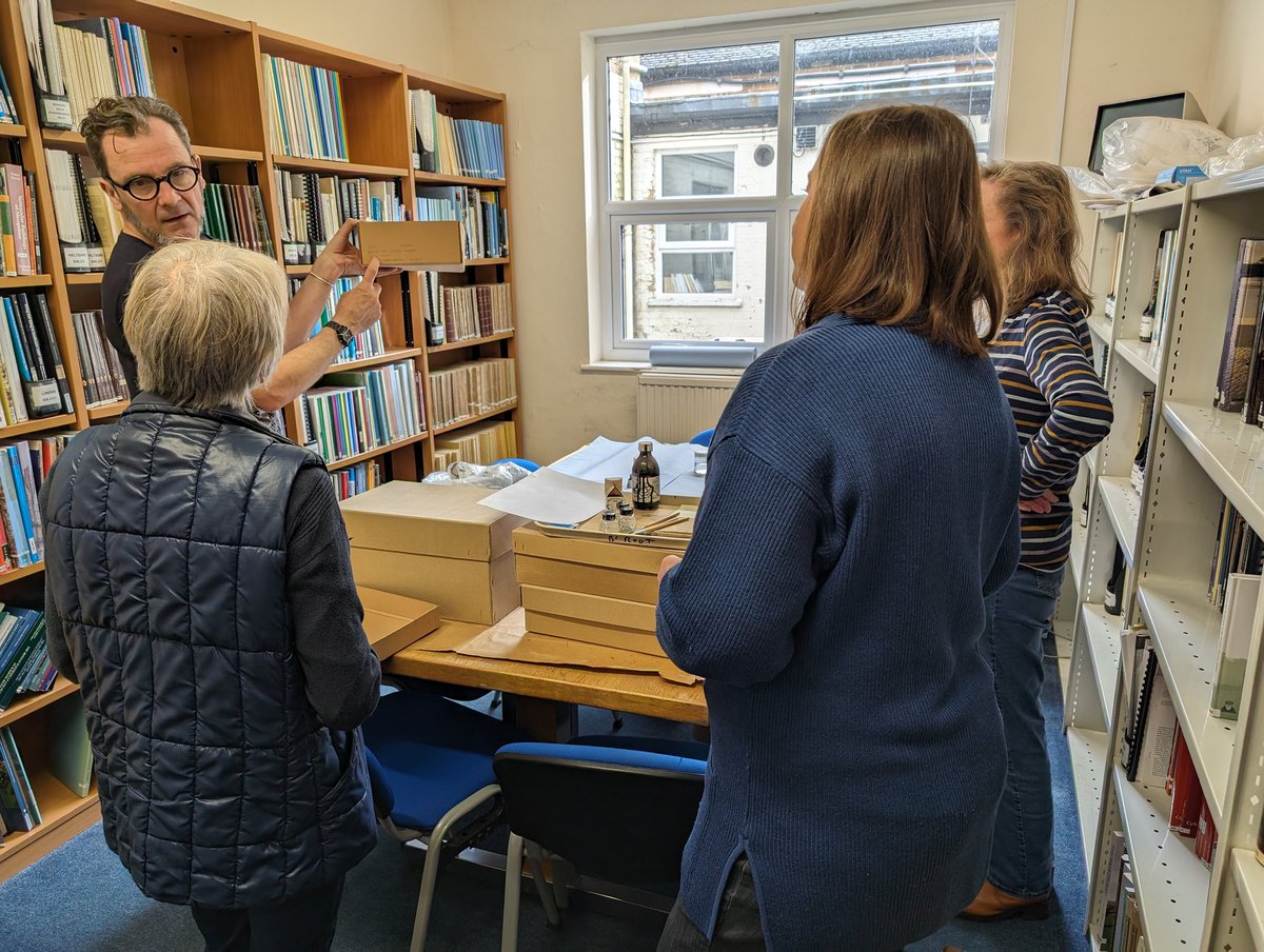 After more than a year, volunteers are back in our Kemble office! Here's Andy instructing Sue, Sally, Mary and Gill on today's task - 'marking' artefacts with key information like site codes and context numbers, ready for a museum deposition. #archaeology #volunteers