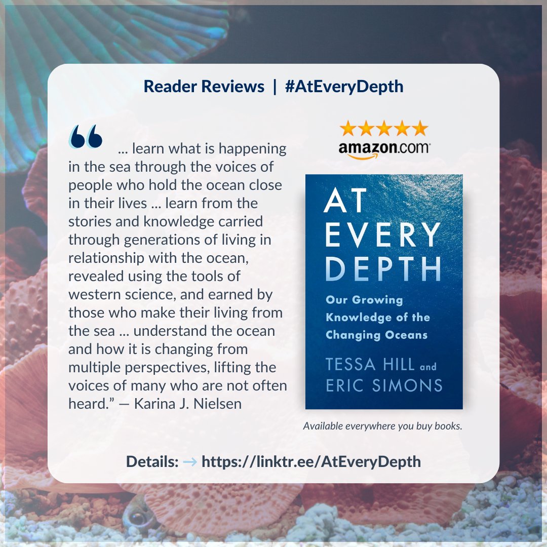 Thanks for the review, @KarinaJNielsen! Karina leads @OregonSeaGrant and appears in @AtEveryDepth. Leaving a review on @amazonbooks (or @goodreads) can have a lasting impact long after a book's release, drawing in new readers! 🌊🪸🐟 Leave a review: 👉 buff.ly/4aQKSgr
