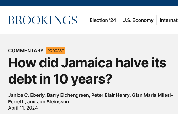 Here's a Brookings podcast Peter Henry and I did on "Public Debt Reduction: The Jamaica Exception" brookings.edu/articles/how-d…