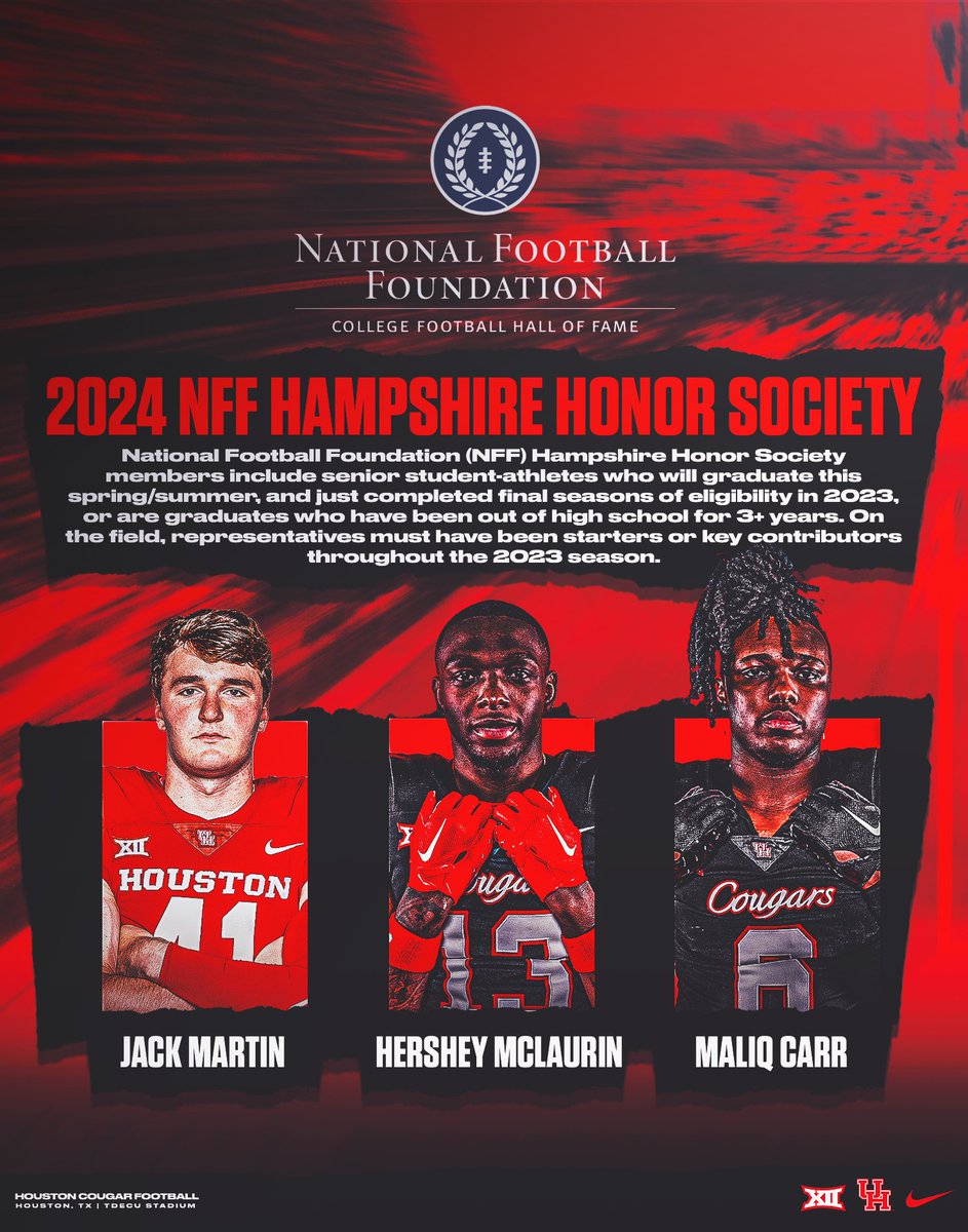 Congratulations to our three @NFFNetwork Hampshire Honor Society members! 👊 🏈 Jack Martin 🏈 @marques1mc 🏈 Maliq Carr ➡️ bit.ly/NFFCoogs