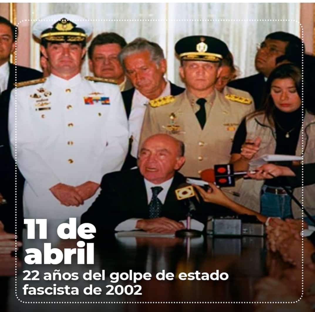 A 22 años del golpe de Estado del Imperialismo y la burguesía contra el Comandante Chávez, aquí estamos, unid@s y de pie, construyendo el socialismo bolivariano y chavista. A 22 años de 11 de abril del 2002 seguimos venciendo ⁦@NicolasMaduro⁩ ⁦@dcabellor⁩