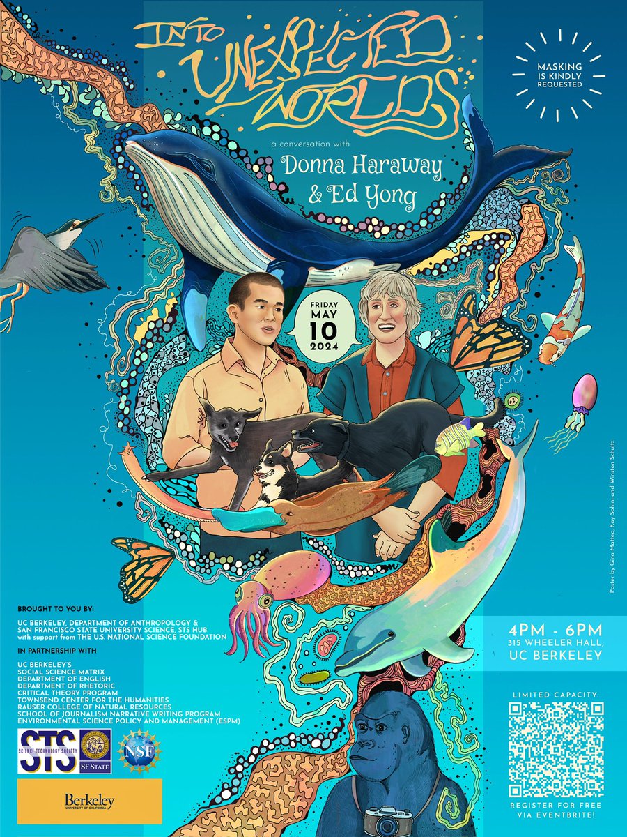 Drawing can be a lonely job, but recently I got to collaborate w/ Gina Matteo & Winston Schultz to make a poster for Donna Haraway’s upcoming talk at UC Berkeley. Thanks for connecting us for this super fun assignment, @Nsousanis!