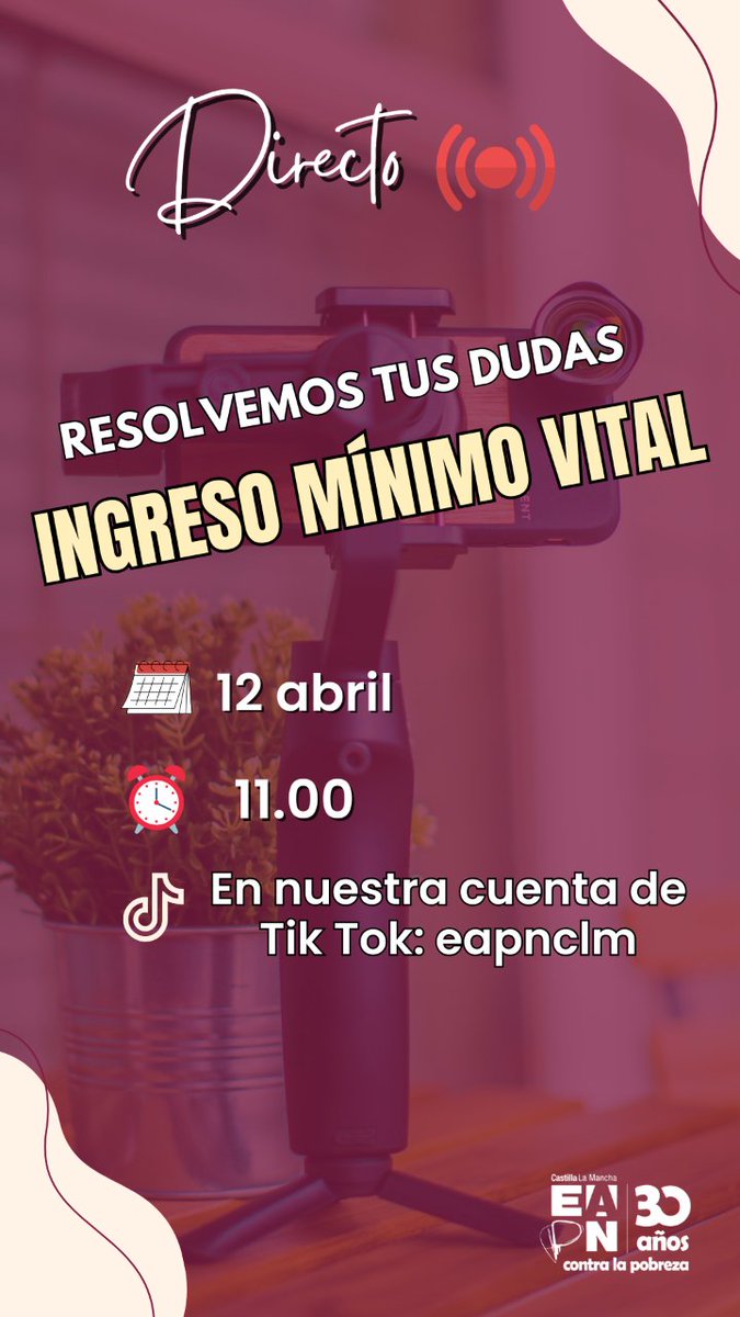 ¿Tienes dudas sobre el Ingreso Mínimo Vital 😦? Si la respuesta es SÍ, nos vemos mañana 😎a las 11.00 en nuestra cuenta de Tik Tok 📲, donde haremos un directo para resolverte todas las dudas que tengas ✍️ ¡Te esperamos! 🤗  👇👇👇 tiktok.com/@eapnclm