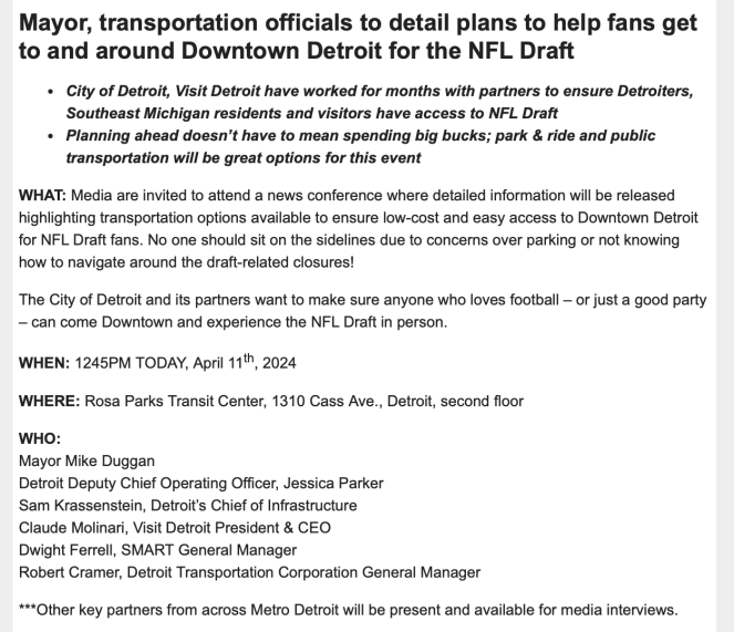 Today at 12:45pm, details about how people will get around downtown during the NFL Draft. There are many options besides driving. Come learn about them today.