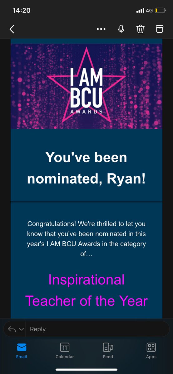 Lovely surprise to find today in a sea of emails. Lovely that a student went out of their way to nominate ☺️