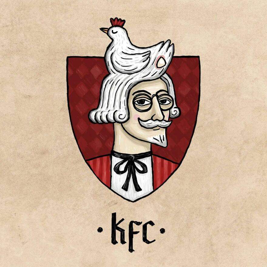 Logos de marcas famosas si se hubieran creado en la edad media. Por Ilya Stallone #Hilo 🧵👇 Kentucky Fried Chicken