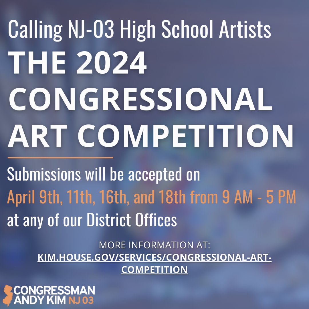 It’s another Congressional Art Competition drop off day! If you’re done with all the steps outlined on our website, you can bring your completed art to one of our district offices before 5 PM. More info at kim.house.gov/services/congr…