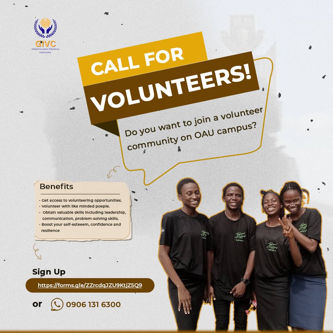 GIVC001's tweet photo. Are you an @OAUniversity student looking for a way to make a difference in the world through Volunteering? 

Global Innovative Volunteers community is the perfect place to start.🚀

Here, you can connect with like-minded individuals who are passionate about service https://t.co/XpZB79DYGx