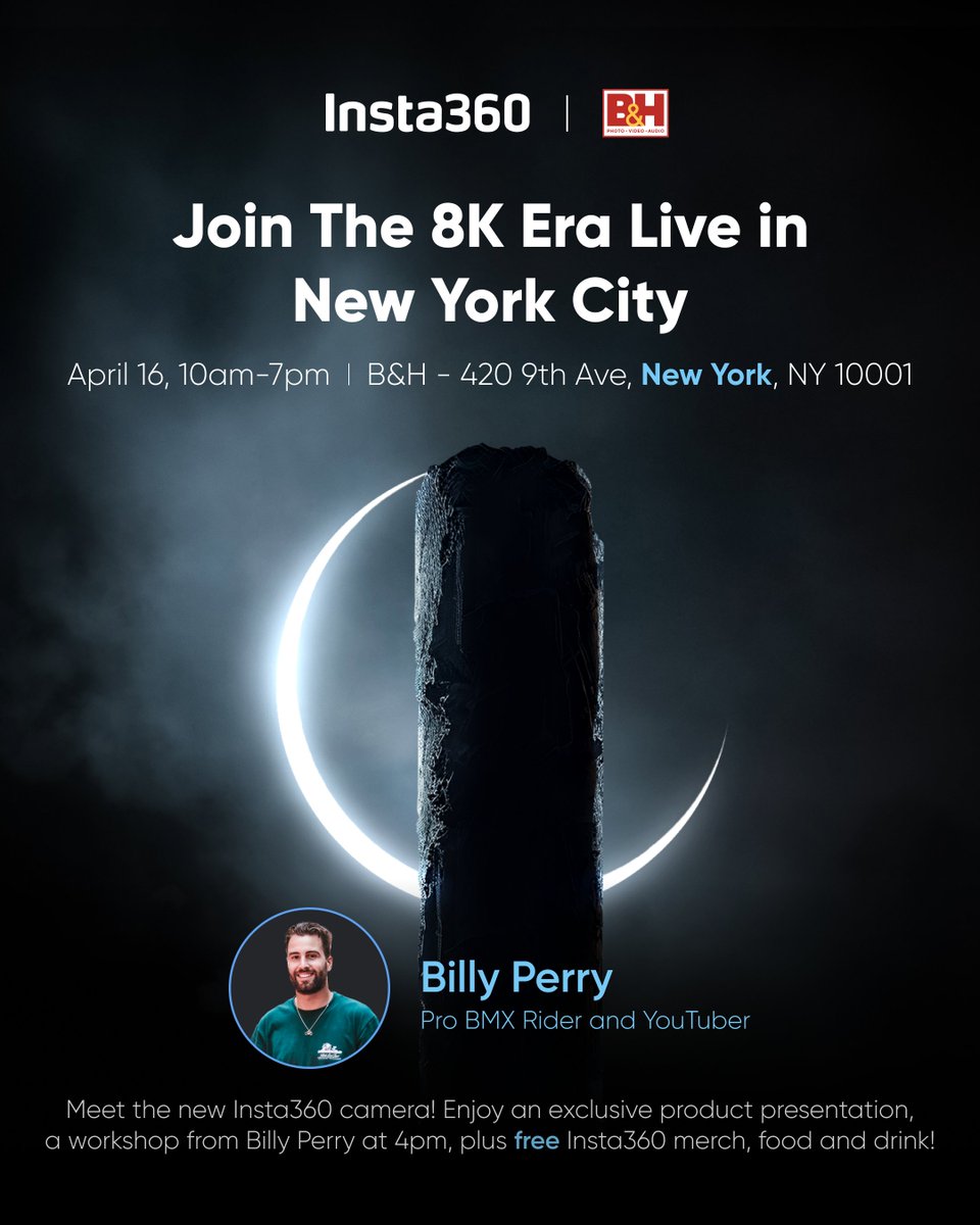 Something is coming... in 8K 📢 Join us as we kick off our very first offline event in NYC! With special guest Billy Perry, we'll be diving into our newest product, complete with workshops, giveaways and more! Read our blog for more: bit.ly/Insta360NYCEve…