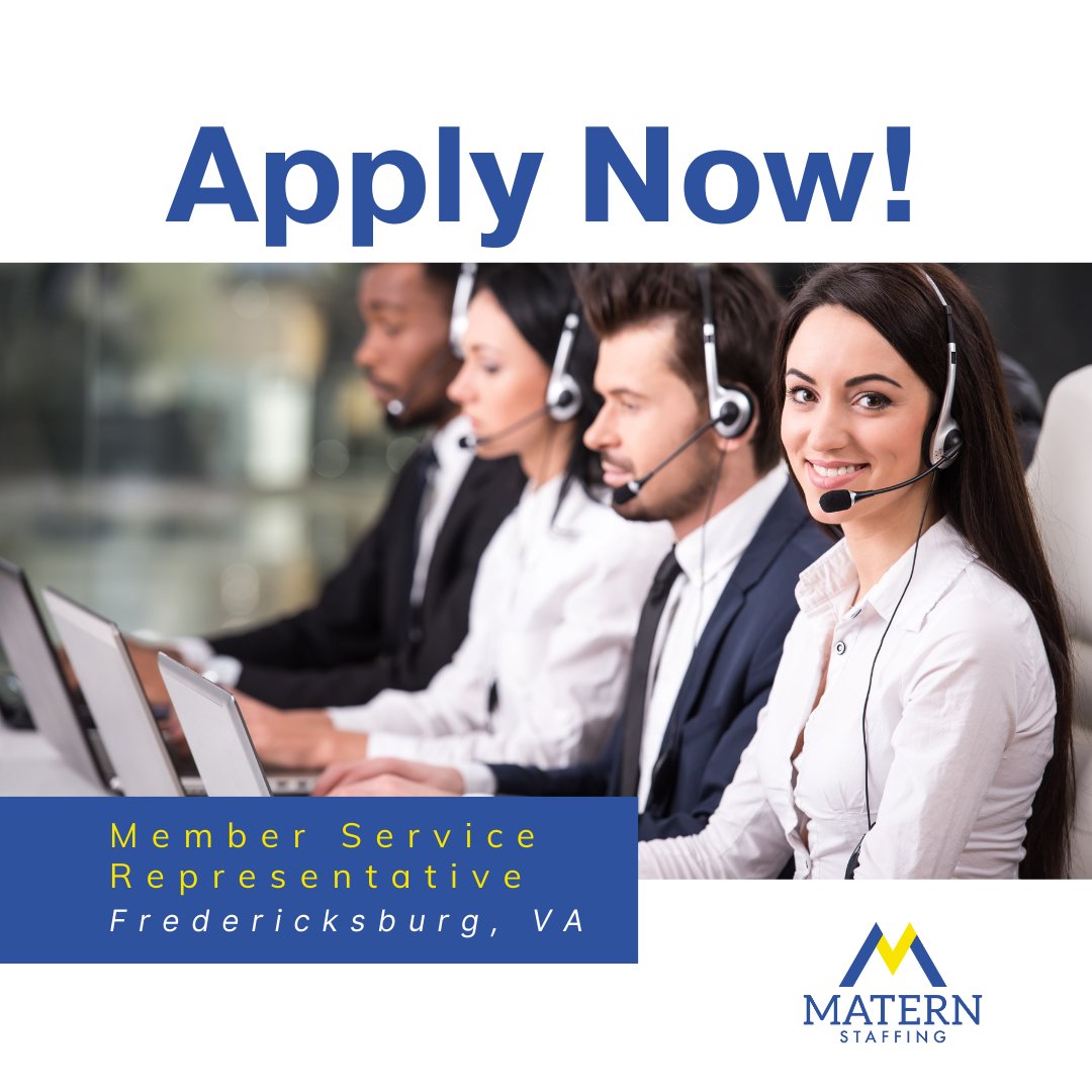 maternstaffing's tweet photo. Are you a customer-focused professional looking for high growth serving one of Virginia's largest cooperatives? We're accepting resumes for Member Service Representatives in Fredericksburg.
Get started today --> https://t.co/FXPBntlpqa https://t.co/Y3XvfcuhOC