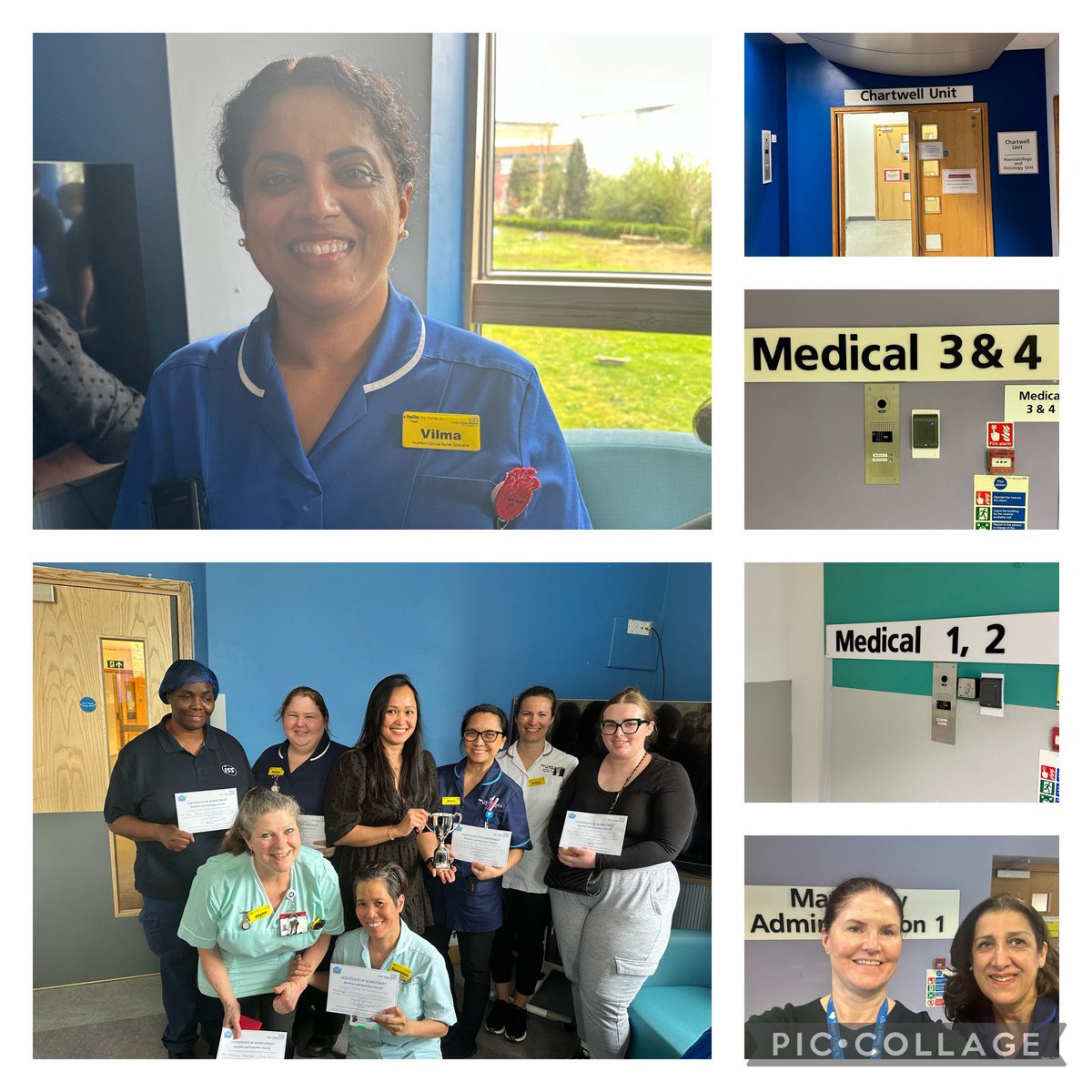 Lovely walk around at the PRUH site @KingsCollegeNHS very privileged to present certain for nutrition & hydration week with the fabulous Vilma. Great feedback from pts in chartwell and I met the pet therapy dog. @MitraB95 settling in well as new DoM @KingsMaternity #TeamKings