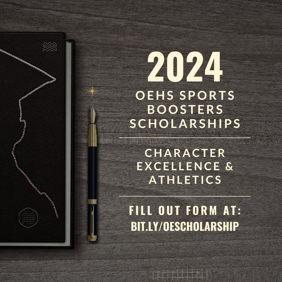 OE Sports Booster Club will award... 1) Three $1,000 Character Excellence scholarships for OE athletes/managers. 2) Three $1,000 Athletic scholarships for varsity OE athletes. Apply today at bit.ly/oescholarship