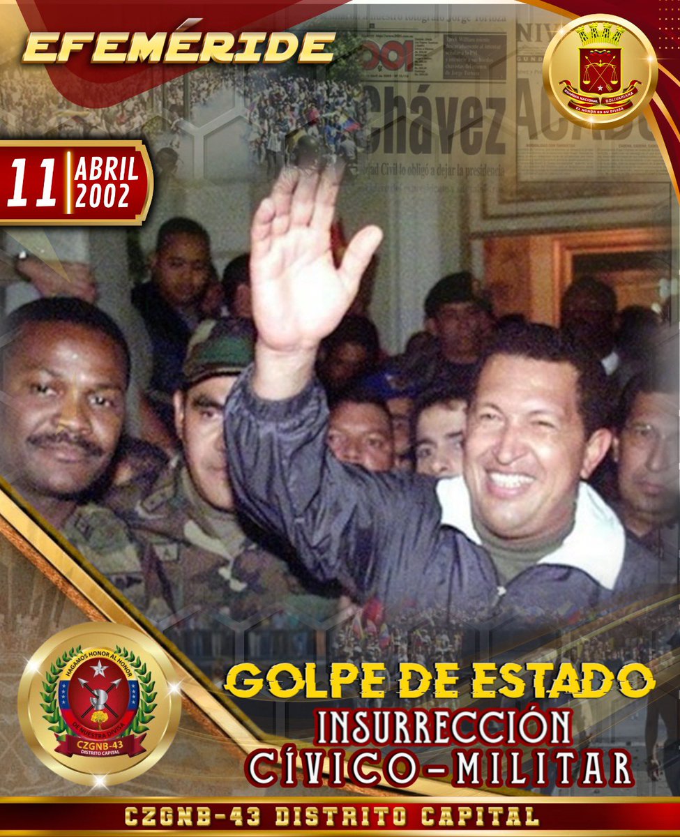 🇻🇪📅 ¡Recordando el hito histórico del golpe de estado del 11 de abril de 2002 en Venezuela, donde las filas opositoras intentaron sin éxito derrocar al presidente Hugo Chávez!

NO VOLVERÁN..!