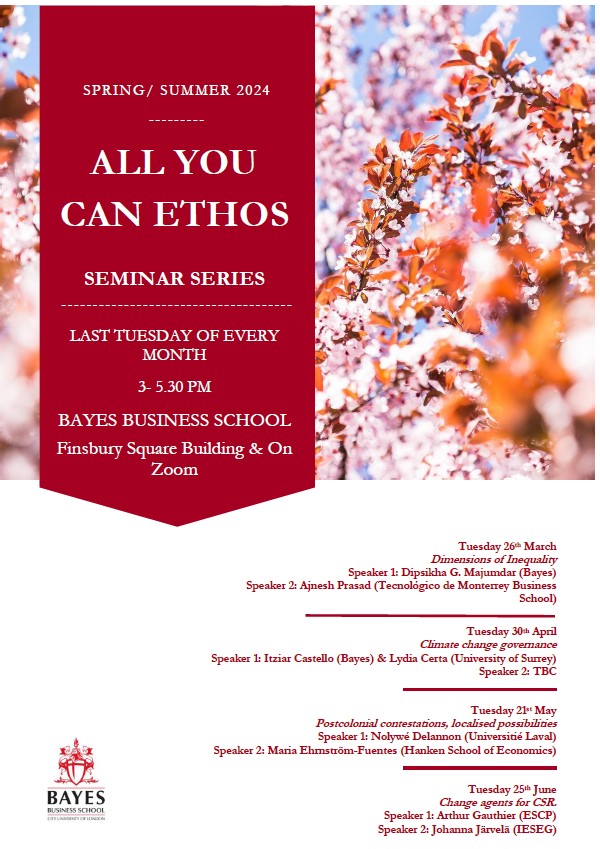 Our Spring seminar series is blooming!
03: Dimensions of Inequality w/ <a href="/dipsikhagm/">Dipsikha G. Majumdar</a> <a href="/ProfAPrasad/">Ajnesh Prasad</a> 
04: Climate change governance w/ <a href="/ItziarCA/">Itziar Castello</a> &amp; <a href="/certa_lydia/">Lydia Milly Certa</a>
05: Postcolonial contestations w/ <a href="/Nolywe_/">Nolywé Delannon</a> &amp; <a href="/EhrnstromMaria/">Maria Ehrnström-Fuentes</a>  
06: Change agents for CSR w/ @johannajarvela &amp; Arthur Gauthier