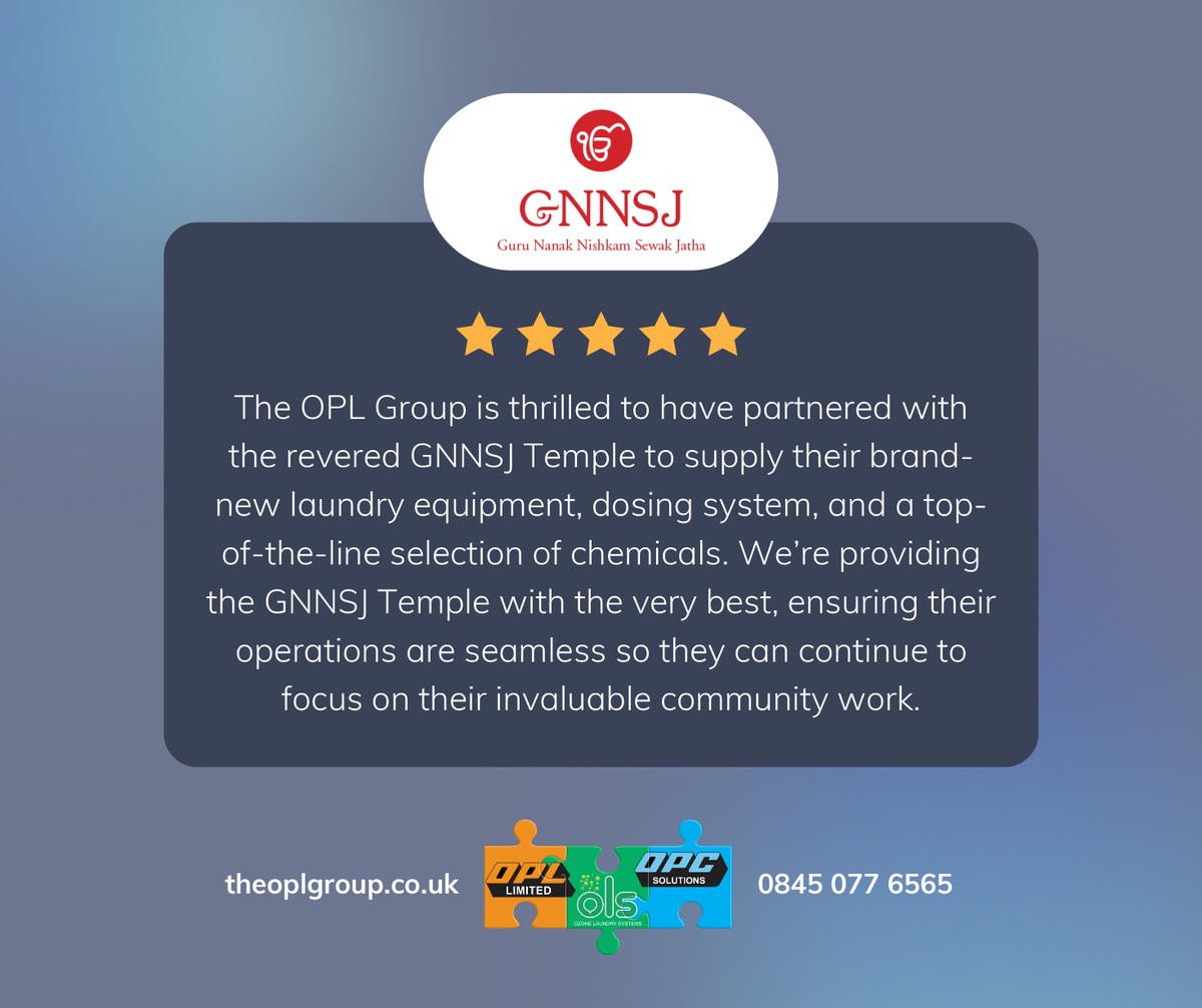 The OPL Group is proud to announce our partnership with the revered Guru Nanak Nishkam Sewak Jatha (GNNSJ) Temple to provide them with the very best in #laundrytechnology.

Take a look at our other testimonials > opl-ltd.co.uk/testimonials

#commerciallaundry #laundryequipment