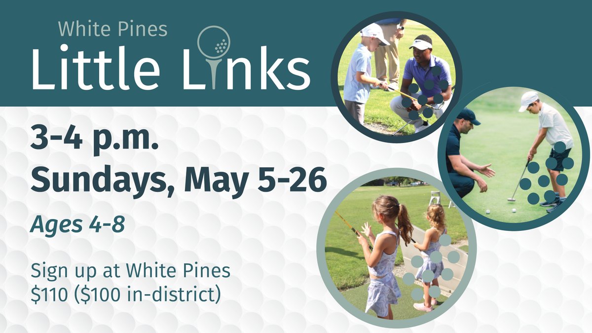 ⛳Swing into fun with #LittleLinks at #WhitePines! From 3-4 p.m. every Sunday, May 5-26, kids aged 4-8 can learn golf in an inclusive and exciting environment.🏌️‍♂️Open to all abilities, sign up now at the Pro Shop or call 630-766-0304. Don't miss out! #LearnGolf #KidsFun
