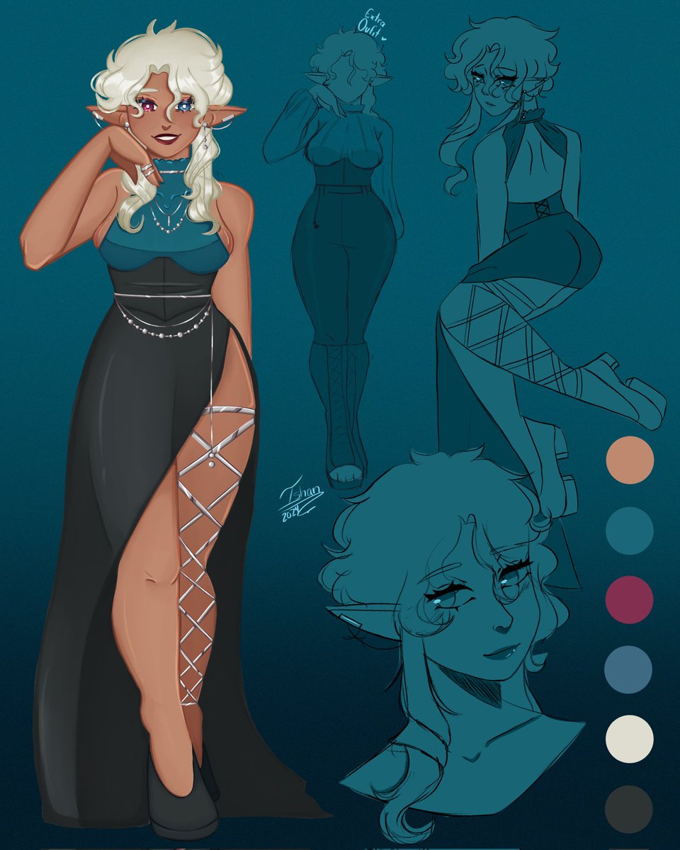 Hii!! Here is a #charactersheet of my New #oc, at the start she was just going to be an adoptable but she grew up to much on my heart! 🥺 hope you like it! 

#originalcharacters #ArtistOnTwitter #art #CLIPSTUDIO #VGenOpen