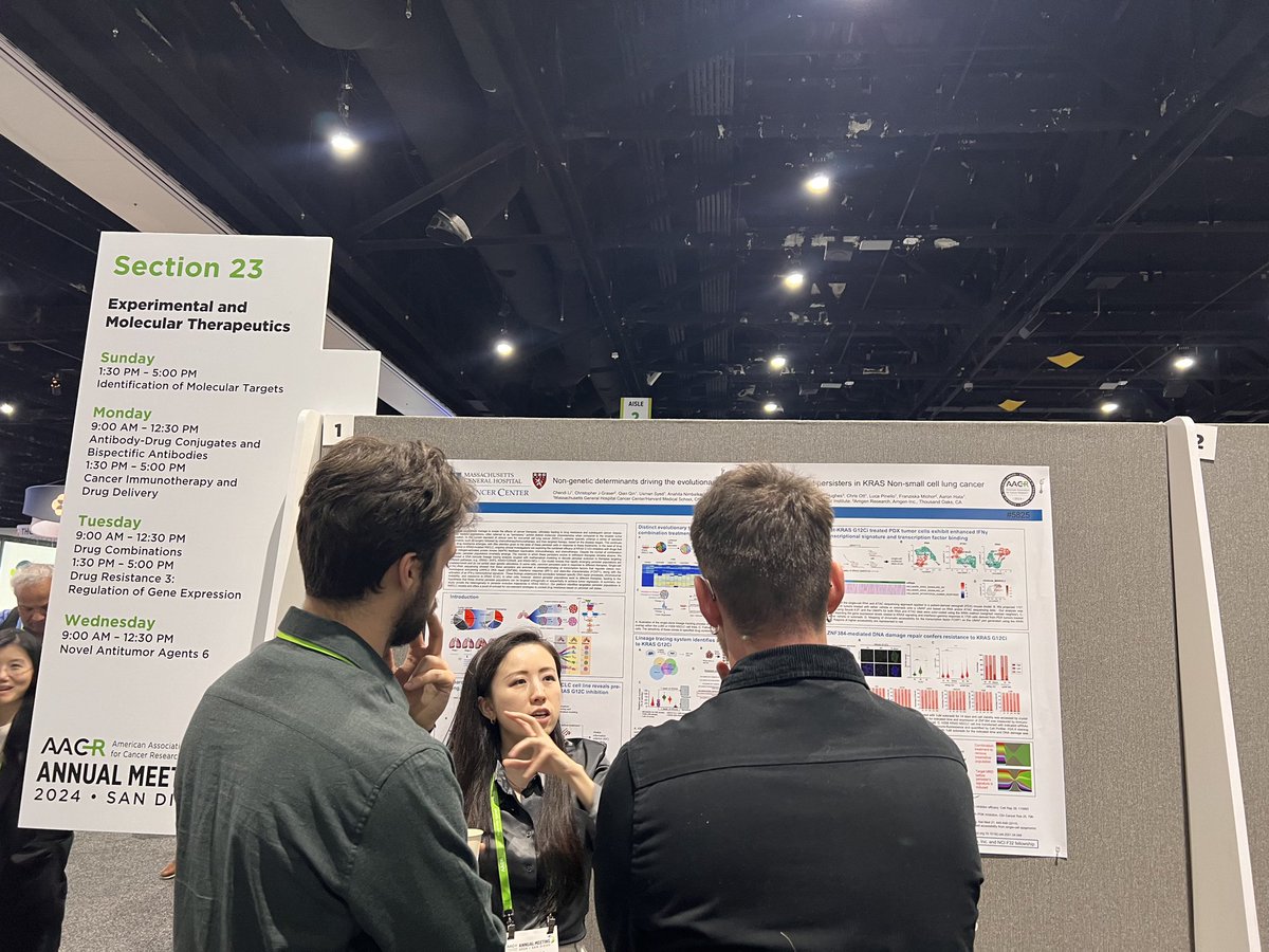 Day4 #AACR24 so happy to present my work on lung cancer persister evolution trajectories to KRAS inhibitor. Got some wonderful discussions. Thanks to support from sponsors: Amgen, NCI F32 Fellowship and @Ludwig_Cancer research foundation.