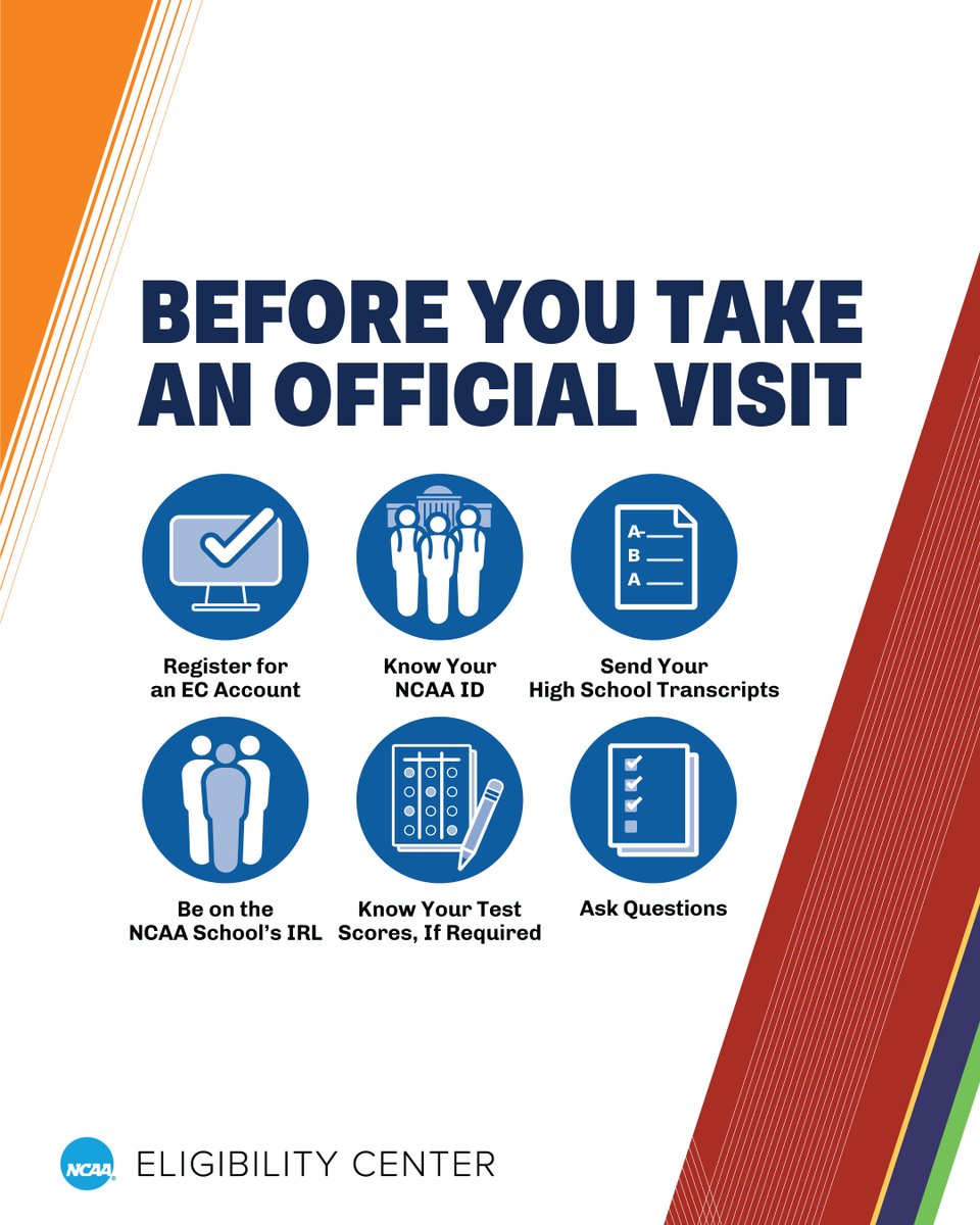 Planning to take an @NCAA DI or @NCAADII official visit? You must register for an @ncaaec account before you go.  🔗 on.ncaa.com/EC