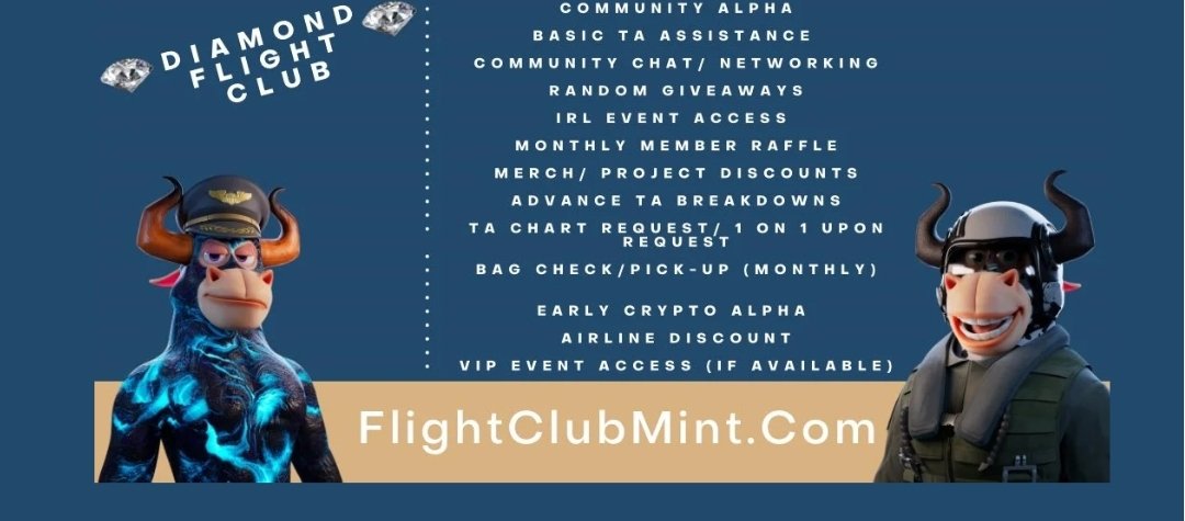Did you know about the <a href="/FlightClubBAP/">Flight Club Creations (MINTING NOW)</a> Diamond Flight Club?

There are so many amazing bonuses for being a part of it, including:
✈️Airline Discount
✈️Random Giveaways
✈️Baggage Check(Monthly Pickup)
✈️VIP Event Access
✈️Early Crypto Alpha 

Plus so much more!! 
#ATOD