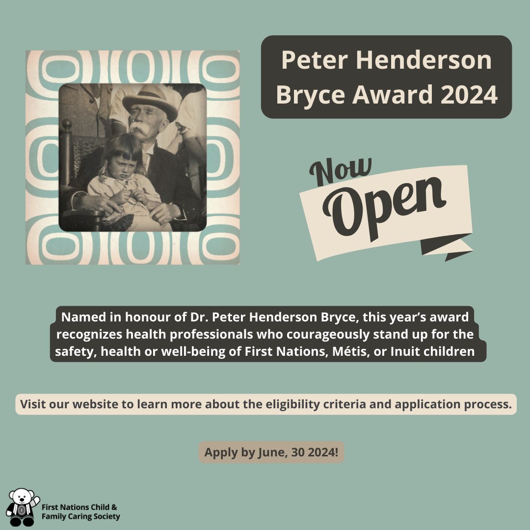 Do you know a health professional who has overcome personal and professional challenges and risks to stand up for the rights of First Nations, Métis and Inuit children? Nominate them for the Peter Henderson Bryce Award! To learn more, visit fncaringsociety.com/what-you-can-d…