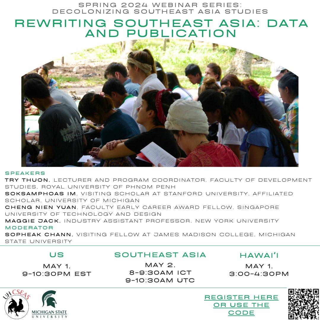 To wrap up our LuceSea webinar series for Spring 2024 semester, UHM CSEAS presents a webinar on 'Rewriting Southeast Asia: Data and Publication' on May 1, from 3:00-4:30 pm HST, featuring scholars specializing in Southeast Asia. Register Online: tinyurl.com/Rewriting-SEA