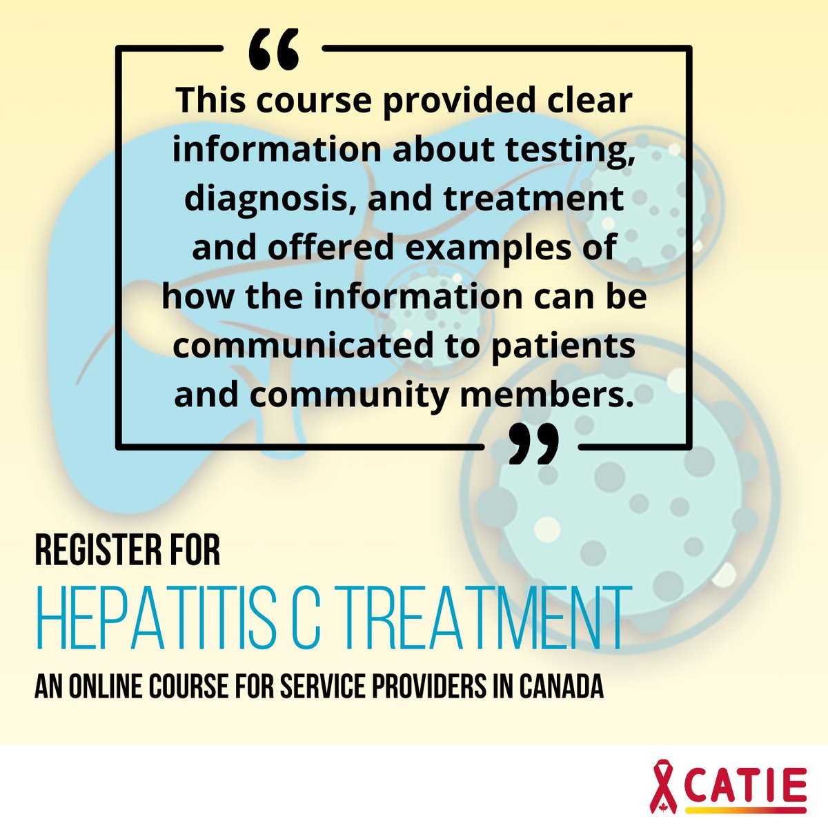 Hey frontline service providers in Canada! Join our free instructor-led online course, Hepatitis C Treatment, starting May 6. Get an overview of #hepatitisC treatment and learn strategies to support clients before, during, and after treatment: survey.alchemer.com/s3/7651794/HCT…