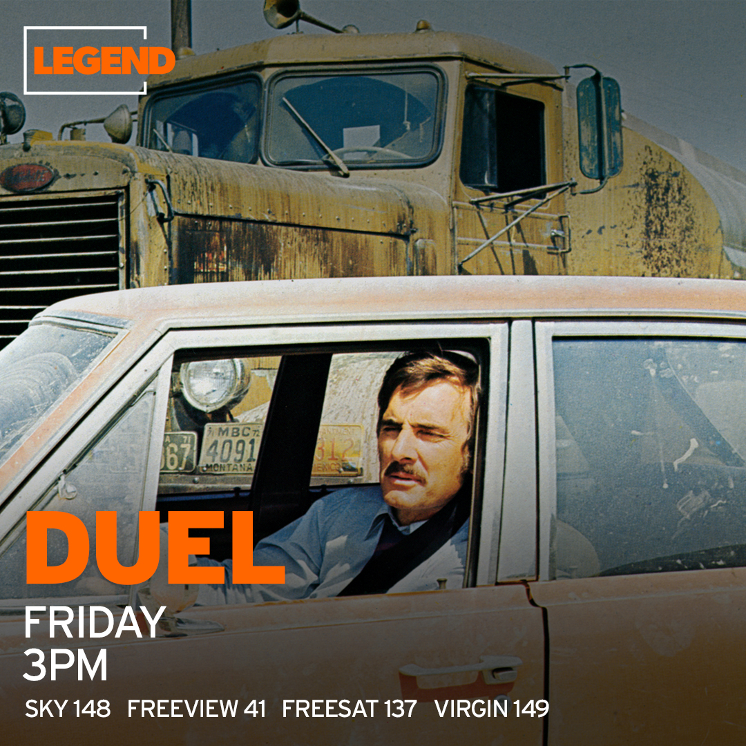 Vehicular violence from Steven Spielberg at 3pm as a mild-mannered salesman (Dennis Weaver) is inexplicably terrorised by a menacing truck in Duel. @FreeviewTV 41, @freesat_tv 137, @skytv TV 148, @virginmedia 149.