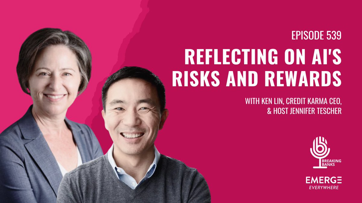 Is #AI the solution to personal finance advice for all? 🤖💭 In this episode, we're featuring #EMERGEEverywhere as @jentescher talks to @creditkarma Founder, @kennethlin, on responsibly tapping into AI’s potential to help customers manage their money. 🎧 bit.ly/49ZtWnj