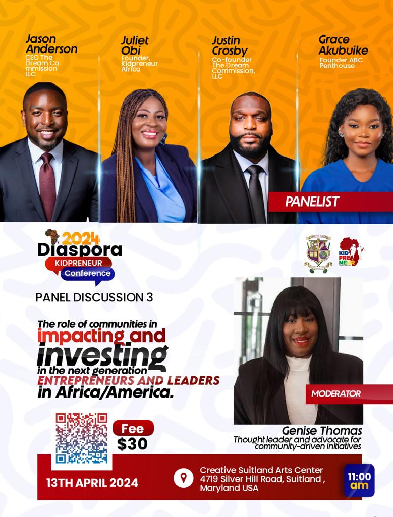 Honoured to speak on 'The Role of Communities in Impacting/Investing in the Next Generation Entrepreneurs & Leaders in Africa and America'. - courtesy Juliet Obi & @ayishaMendez

 #Panelist #InternationalSpeaker #2024DiasporaKidpreneur #GraceAkubuike