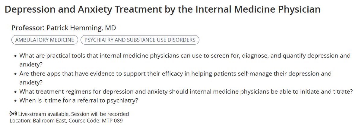 Any #IMPhysician atteding @ACPIMPhysicians 2024 meeting, come to my talk on Depression and Anxiety care @docwithapurpose @RobertCSmithMD @ShahlaBaharlou @doctorkarly @docshilpak annualmeeting.acponline.org/educational-pr… @dukemedicine @DukeHealth