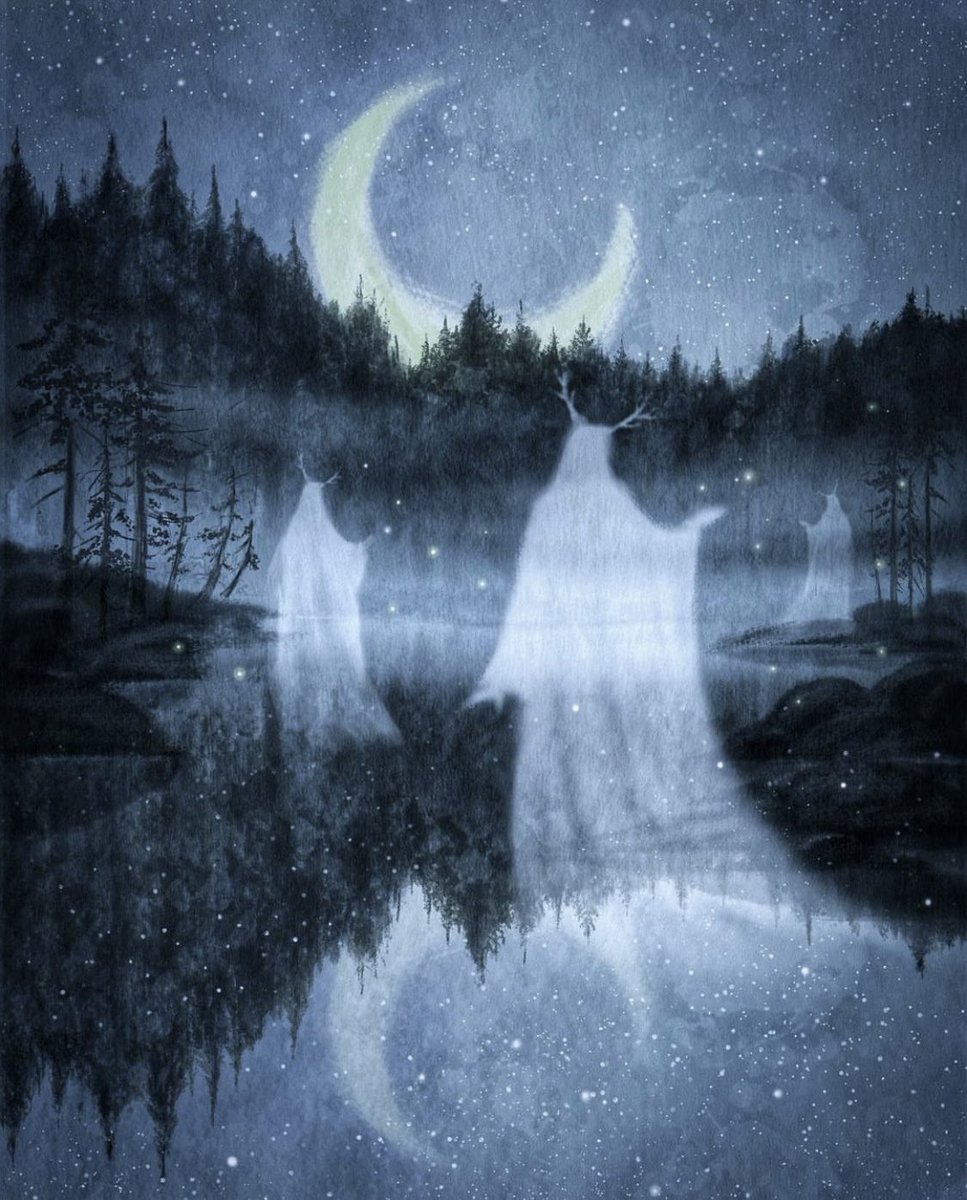 Fog spirits dancing on a moonlit lake ✨ Art by Kinko White