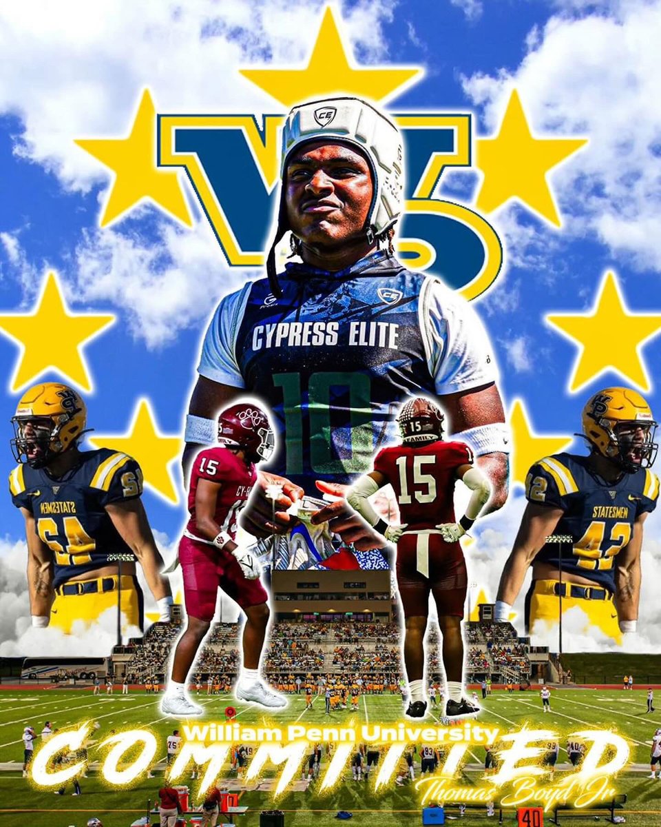 #AGTG After a very long and great conversation with <a href="/CoachGrantG/">Grant Garth</a> I have decided to commit to William Penn university , continue my career for the nxt 4 yrs there feel so bless for this opportunity. <a href="/BFND_Football/">Cy-Fair HS Football</a> <a href="/WPUAthletics/">WPU Athletics</a> @BFND_CoachFish <a href="/Txhusker3452/">Cody Glenn</a> <a href="/cfbobcat/">Adam Chew</a> <a href="/WadeSharp18/">Wade Sharp</a>